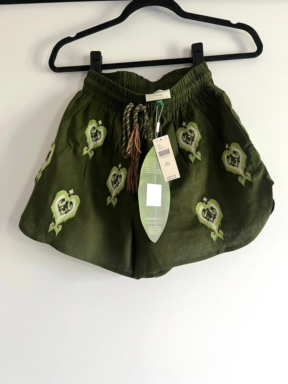 FARM Rio Embroidered Green Heart Tapestry Linen-Blend Shorts Size XXS NWT - Picture 10 of 15